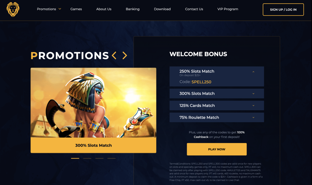 image of golden lion casino website