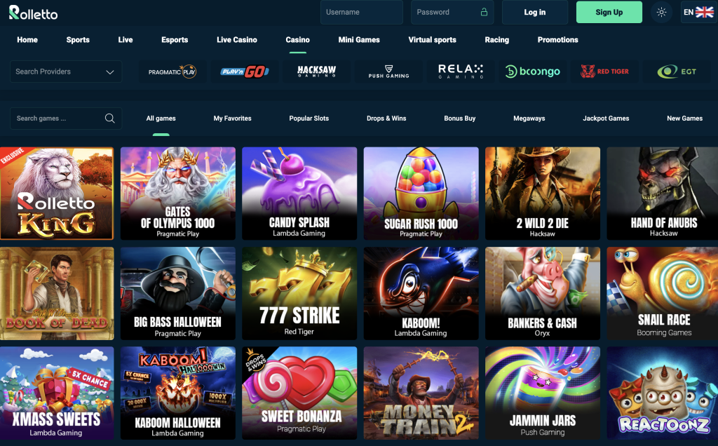 image of rolletto casino website