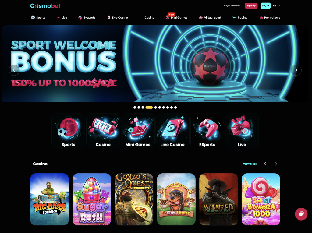 image of cosmobet casino website