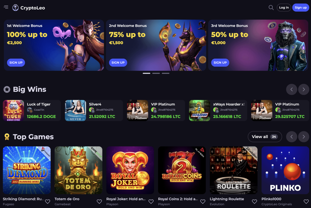 image of cryptoleo casino website