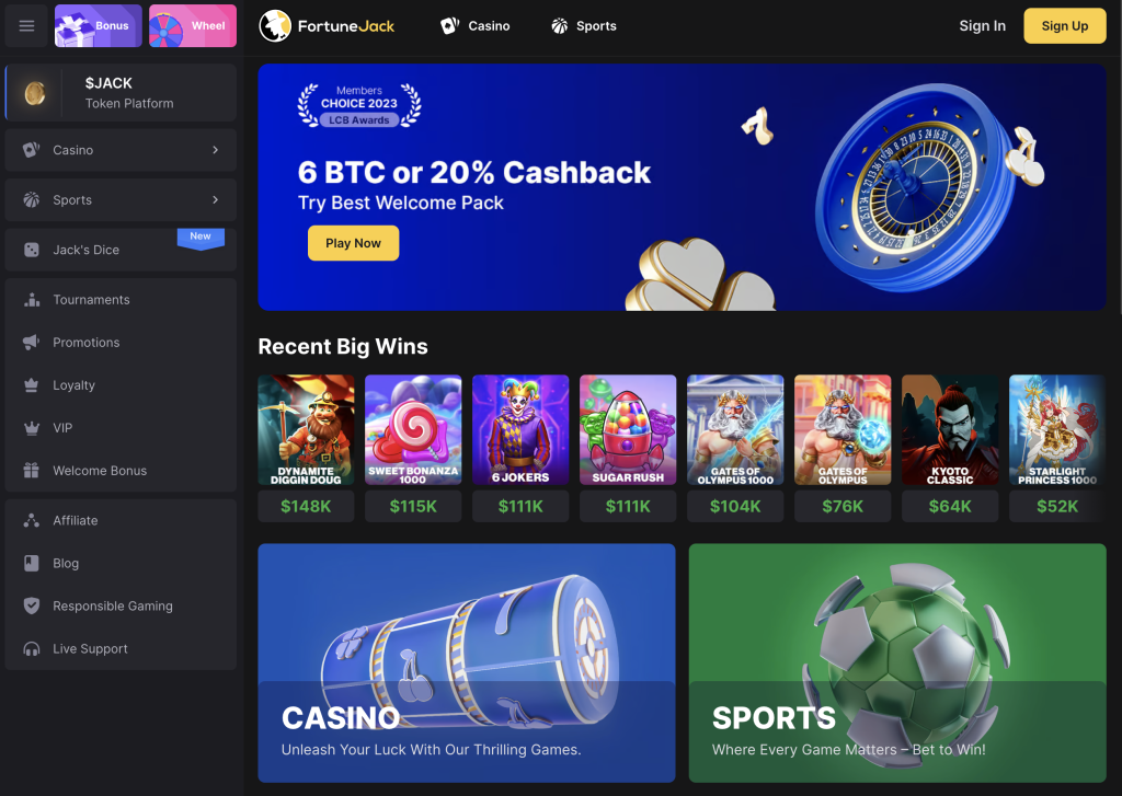 image of fortunejack casino website