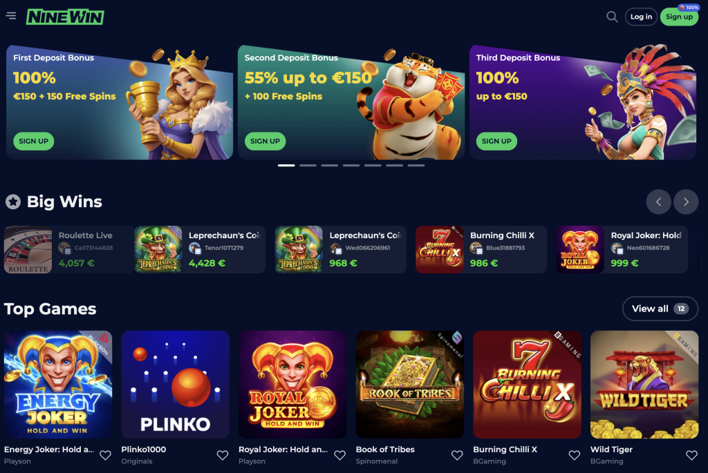 image of ninewin casino website