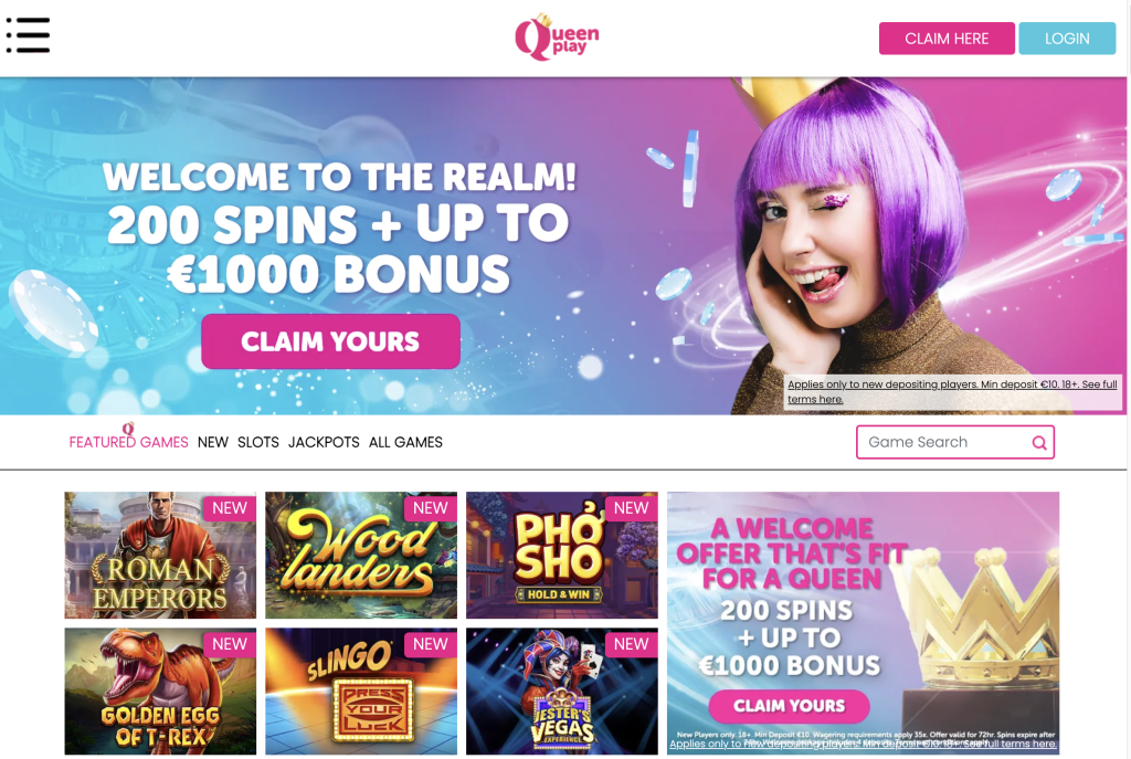 image of queen play casino website