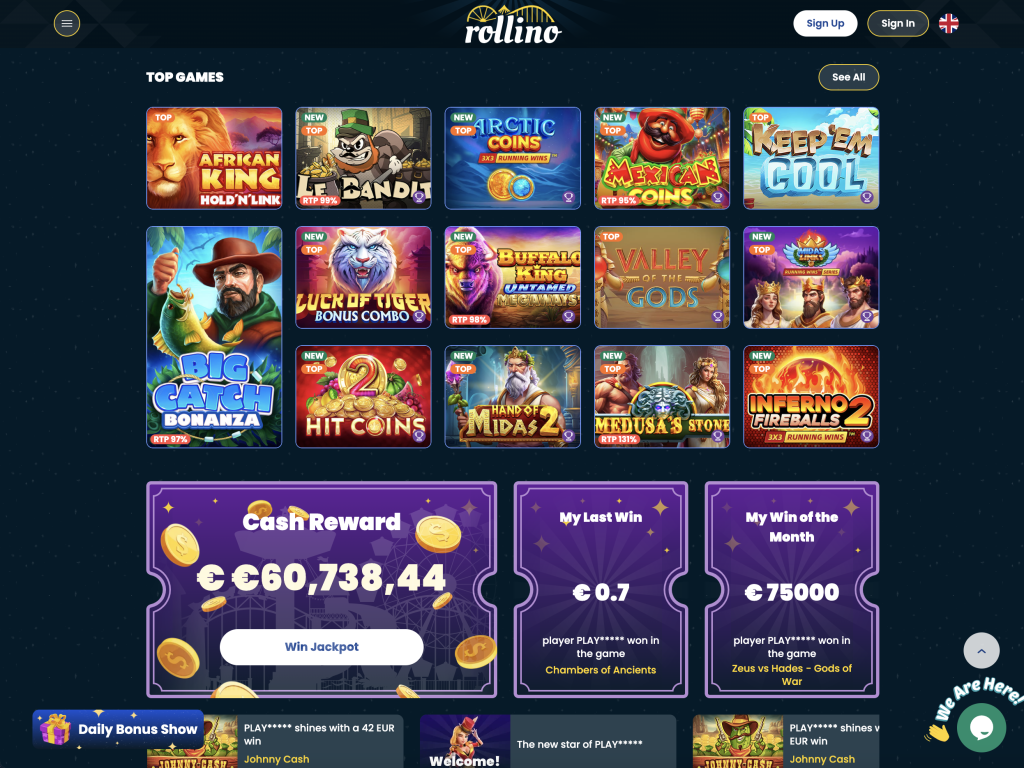 image of rollino casino website